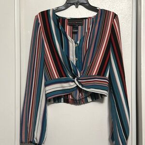 Polly & Esther - Stripped Long Sleeve Cropped Blouse - Size :Medium (Make offer)